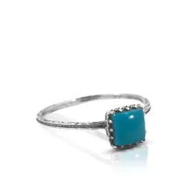 14K White Gold Square Turquoise 5X5mm Ring