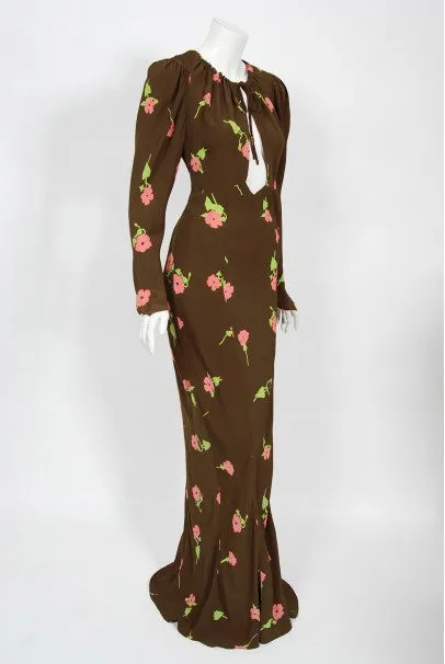 1972 Ossie Clark 'Busy Lizzie' Celia Birtwell Floral Print Bias-Cut Gown