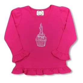 1st Birthday Pink Long Sleeve Ruffle Tee