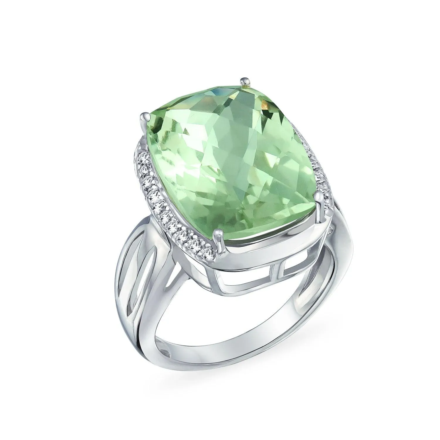 6CT Cushion Prasiolite Natural Zircon Gemstone Ring Sterling Silver