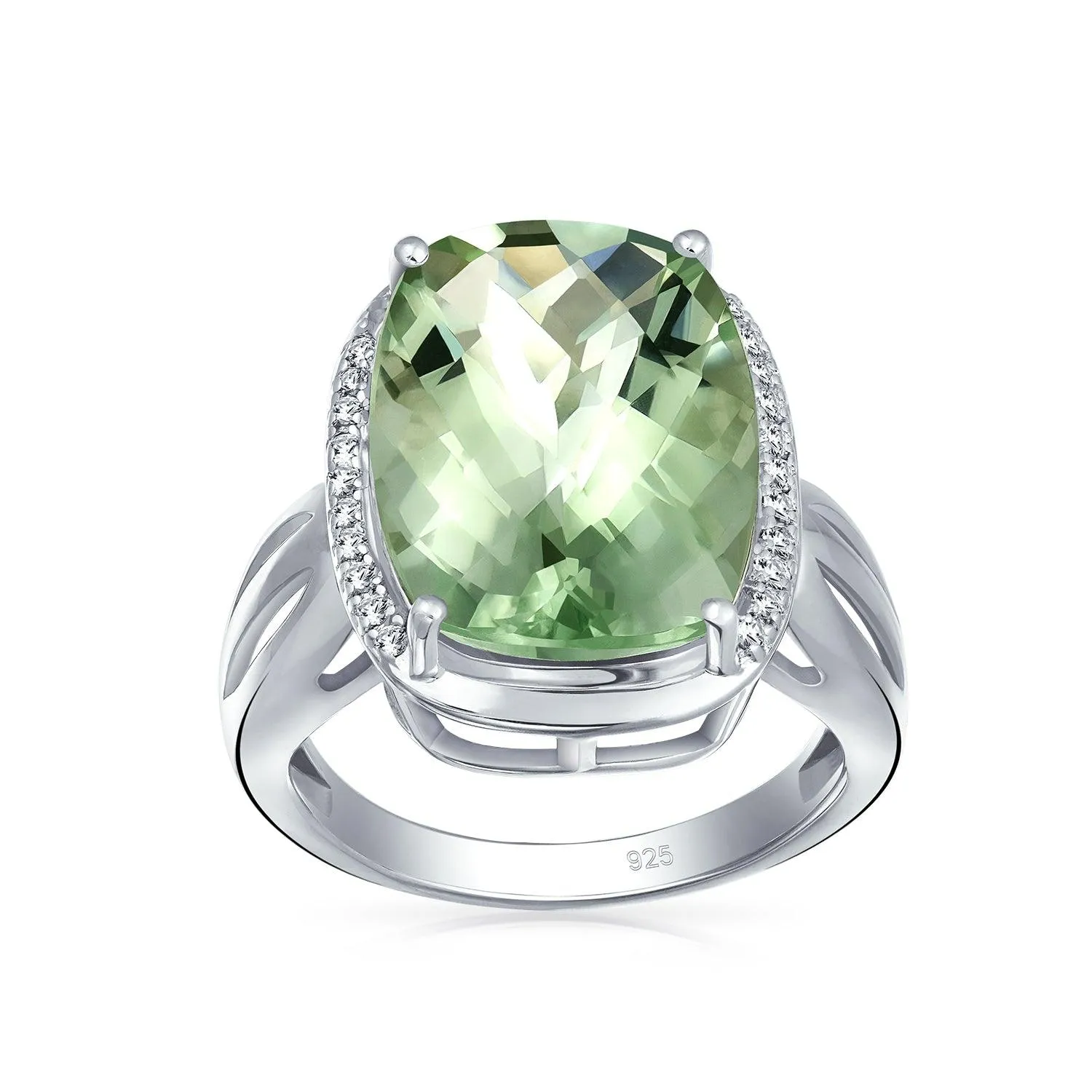 6CT Cushion Prasiolite Natural Zircon Gemstone Ring Sterling Silver