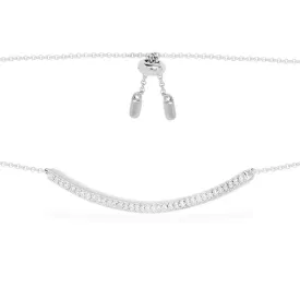 Adjustable Necklace with Paved Arched Pendant - White Silver