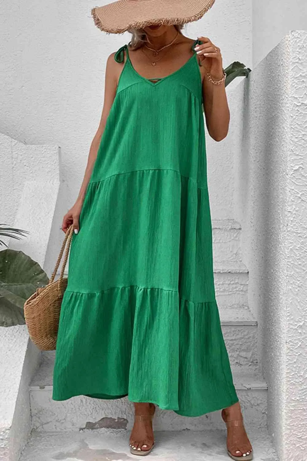 Amelia Tie-Shoulder Tiered Maxi Dress