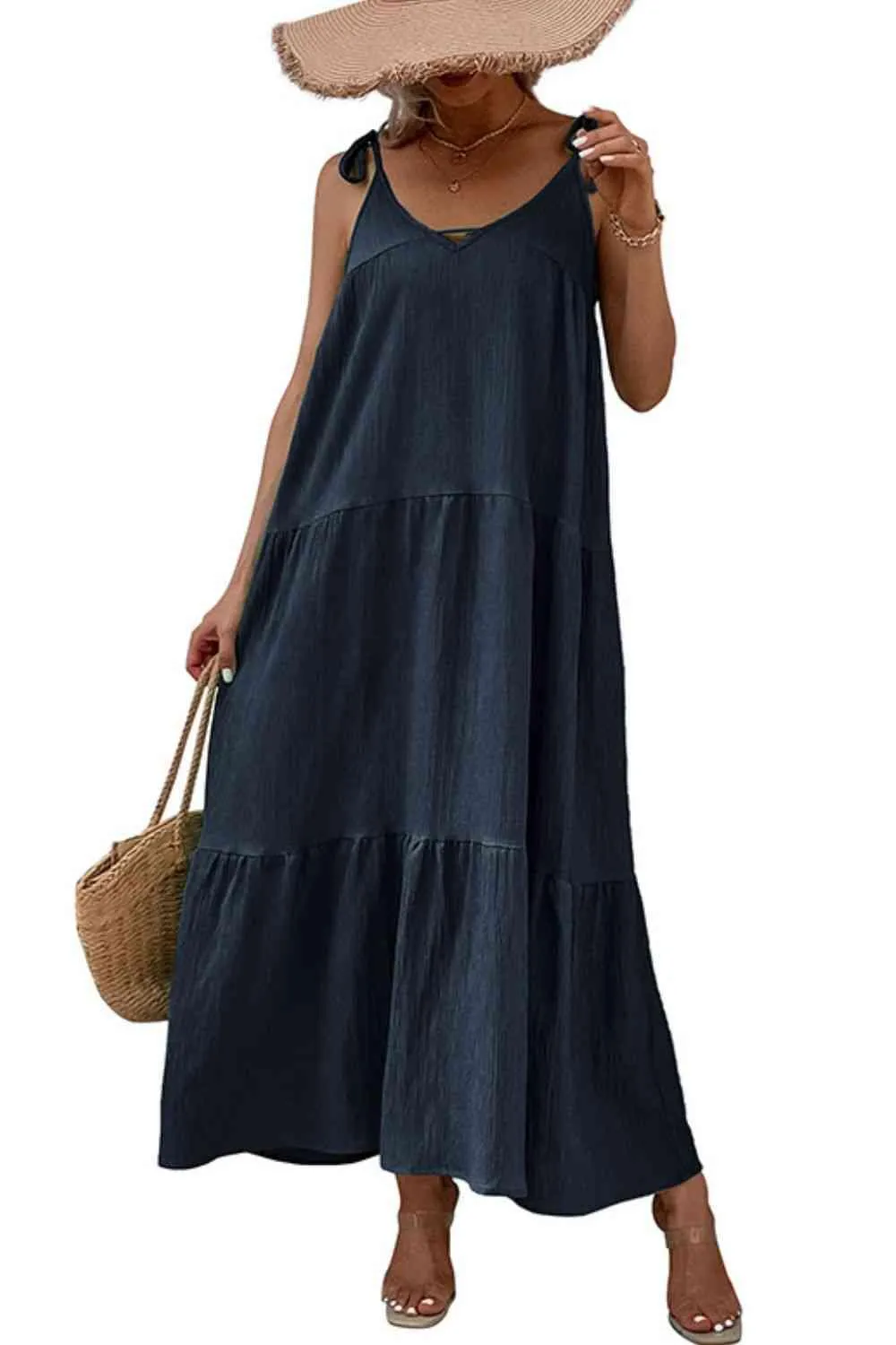 Amelia Tie-Shoulder Tiered Maxi Dress