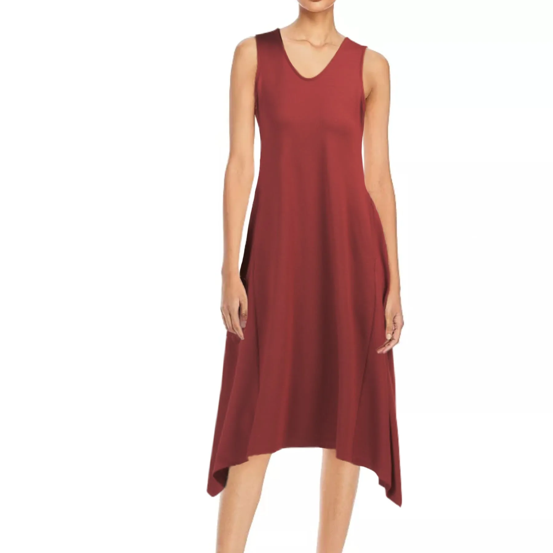 ANNE KLEIN Solid Serenity Sharkbite Hem Tank Midi Dress