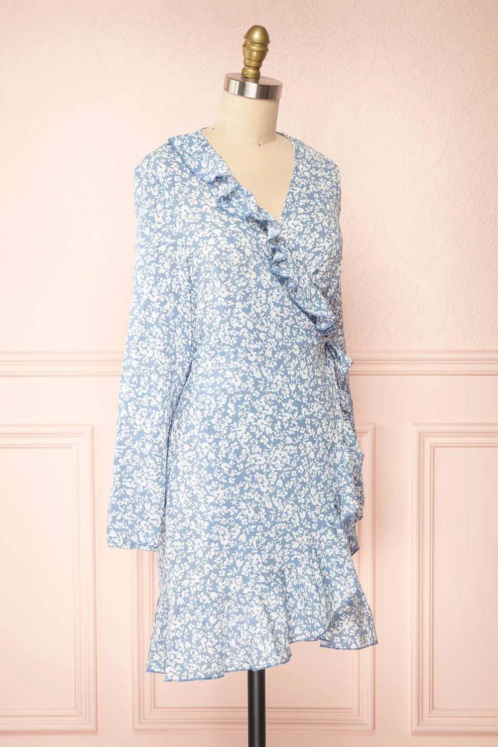 Aslaug Blue | Floral Wrap Dress w/ Ruffles