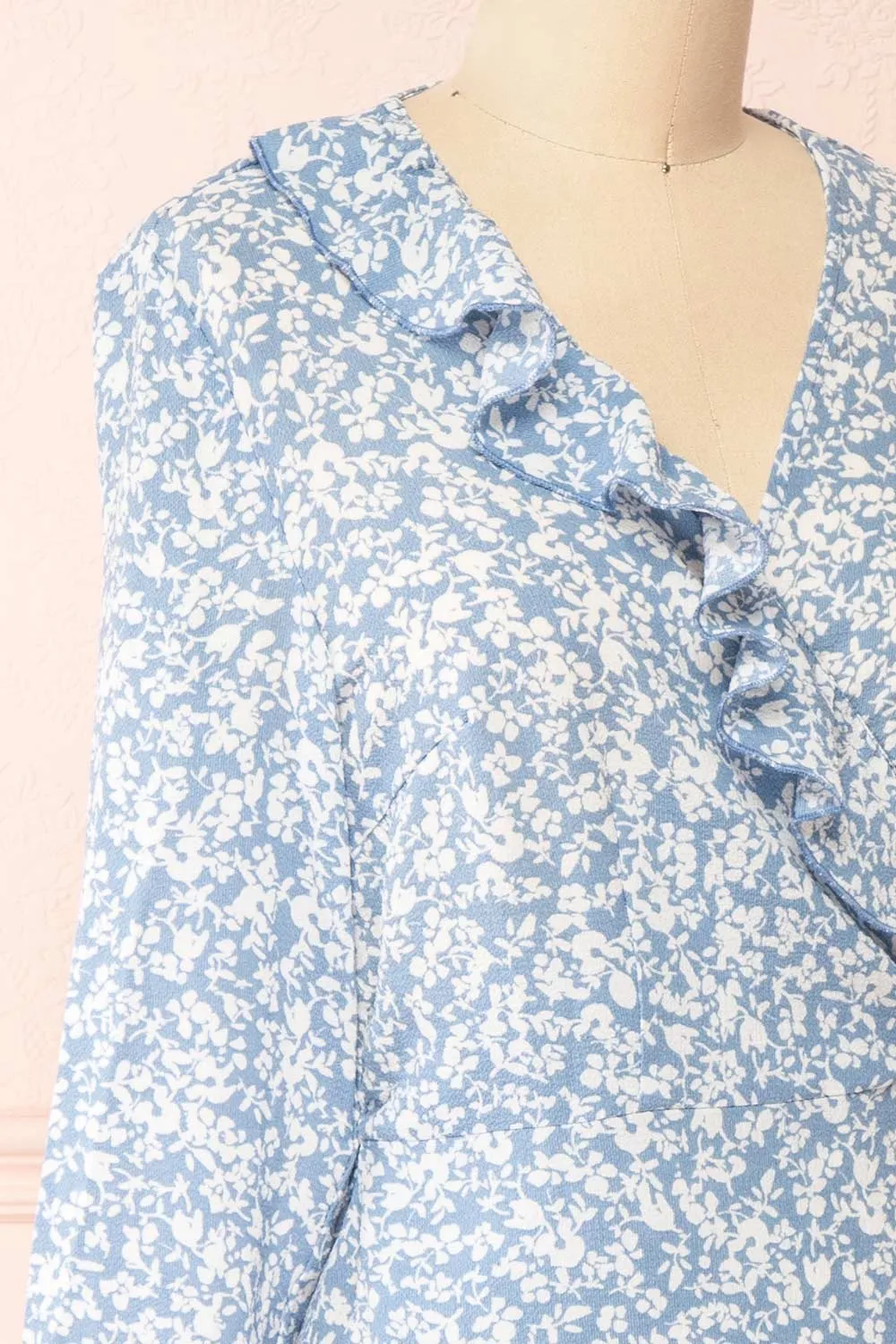 Aslaug Blue | Floral Wrap Dress w/ Ruffles