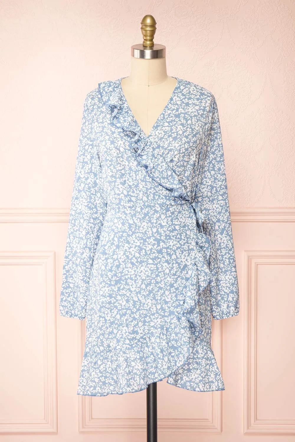 Aslaug Blue | Floral Wrap Dress w/ Ruffles