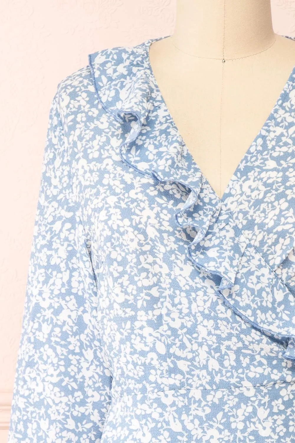 Aslaug Blue | Floral Wrap Dress w/ Ruffles