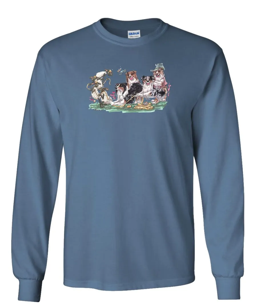 Australian Shepherd - Group Tug A War - Caricature - Long Sleeve T-Shirt