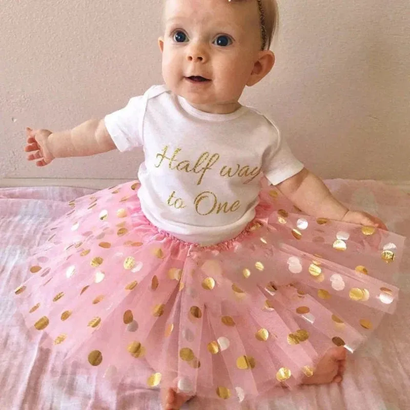 Baby Girl 6Month Pink Gold Tutu Skirt Outfit Set