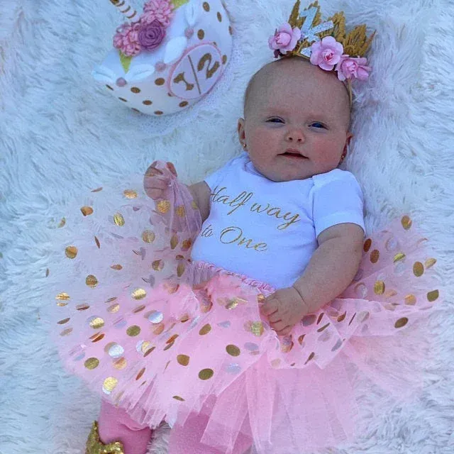 Baby Girl 6Month Pink Gold Tutu Skirt Outfit Set