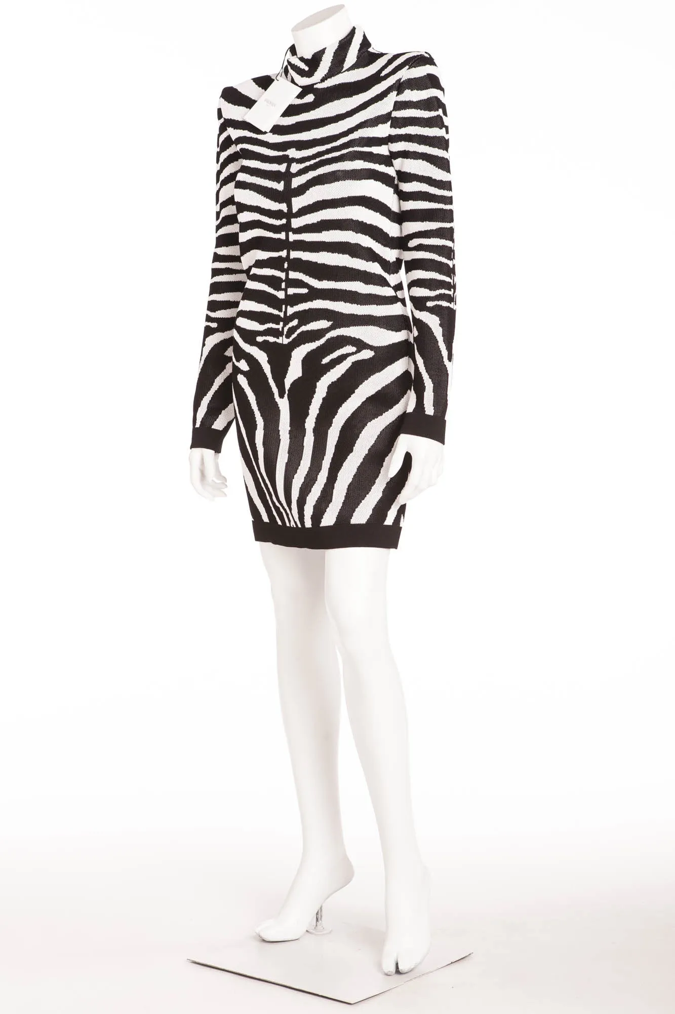 Balmain - As Seen on Rosie Huntington Whiteley - Long Sleeve Zebra Print Mini Dress NWT - FR 40