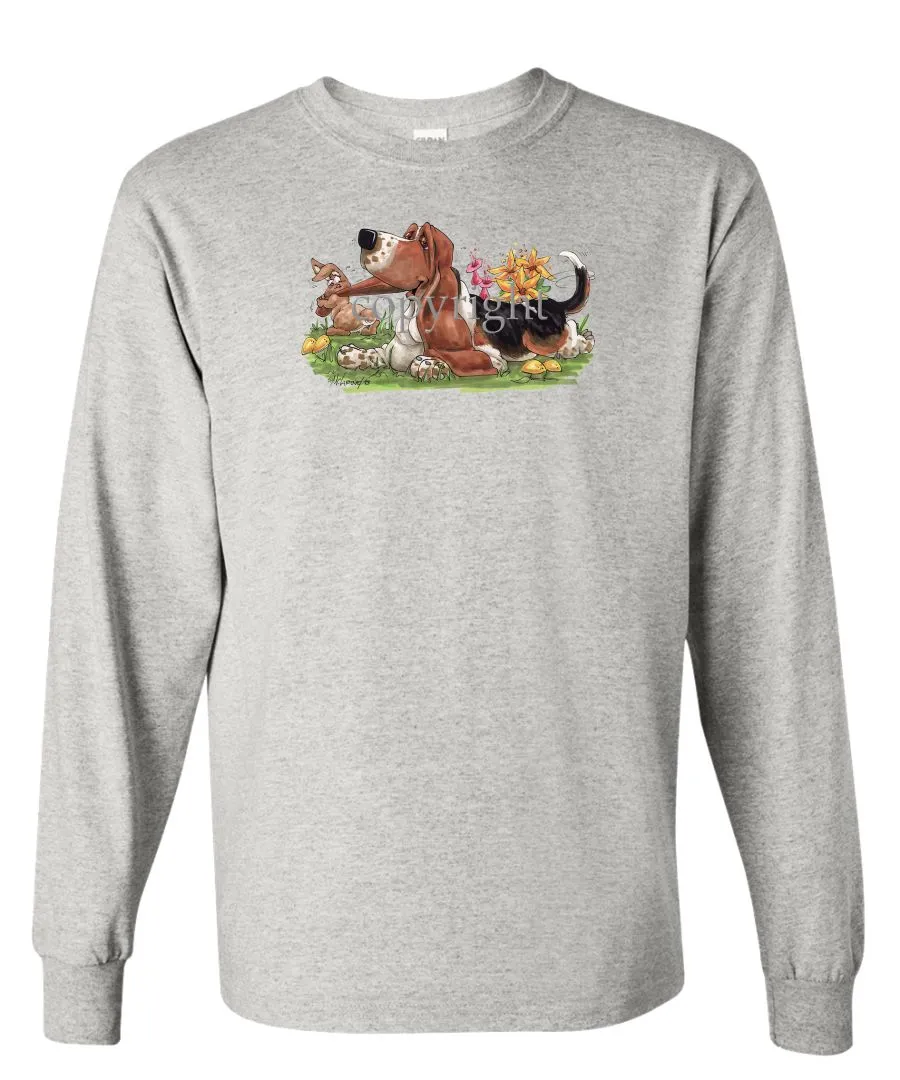 Basset Hound - Rabbit Pulling Ear - Caricature - Long Sleeve T-Shirt