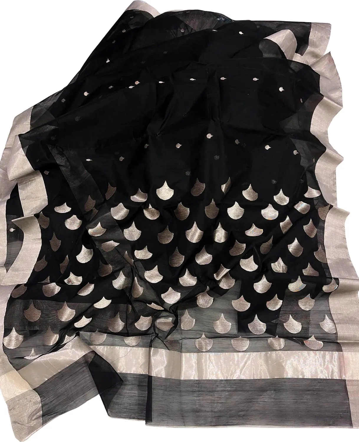 Black Chanderi Handloom Cotton Silk Saree