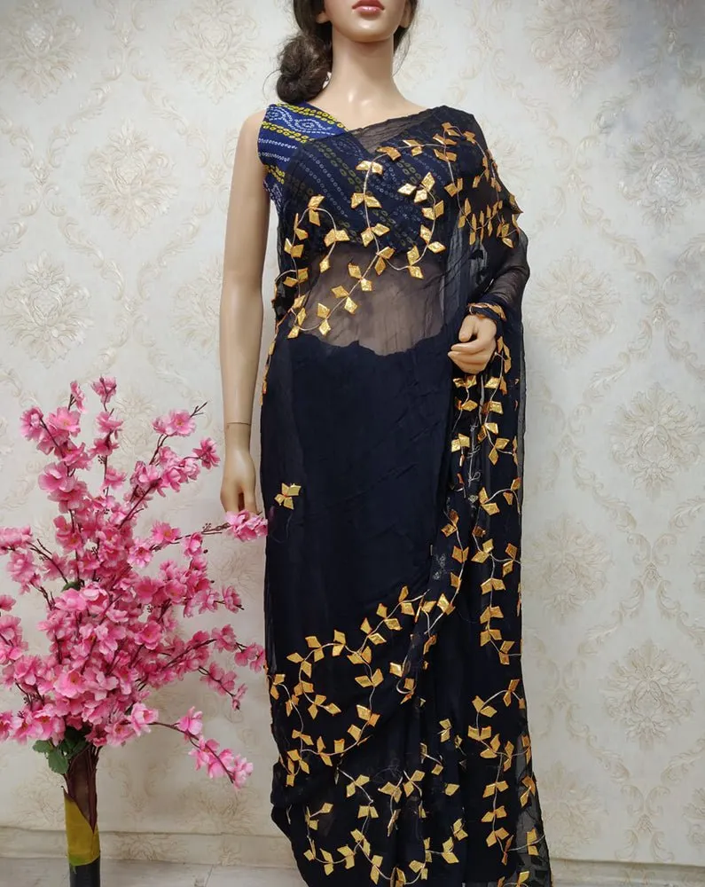 Black Gota Patti Chiffon Saree