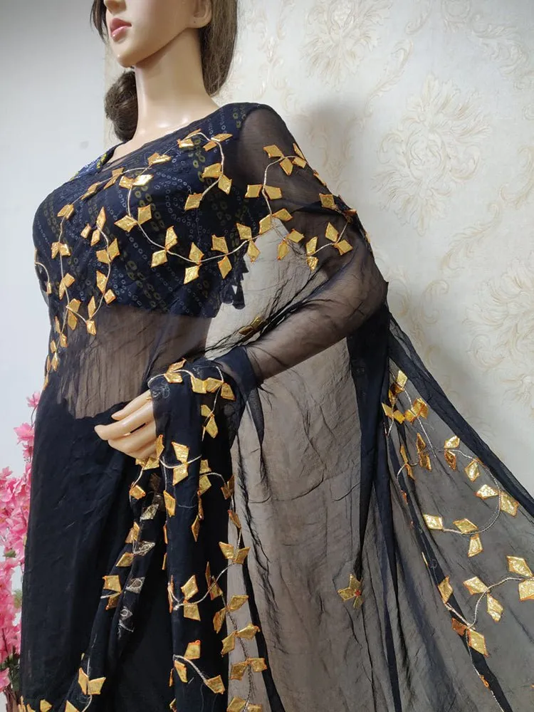 Black Gota Patti Chiffon Saree