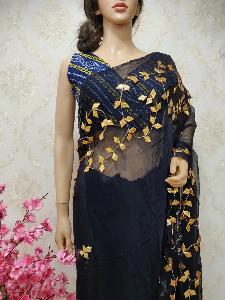 Black Gota Patti Chiffon Saree