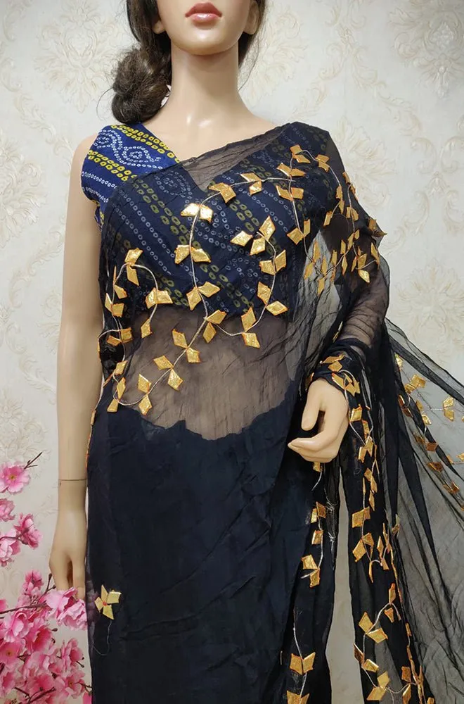 Black Gota Patti Chiffon Saree