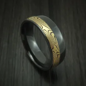 Black Zirconium And Yellow Gold Mokume Shakudo Men's Ring Custom Made Band