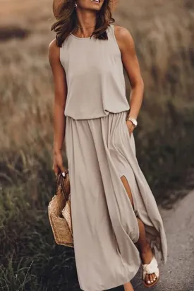 Bohemian Sleeveless Side Slit Maxi Dress