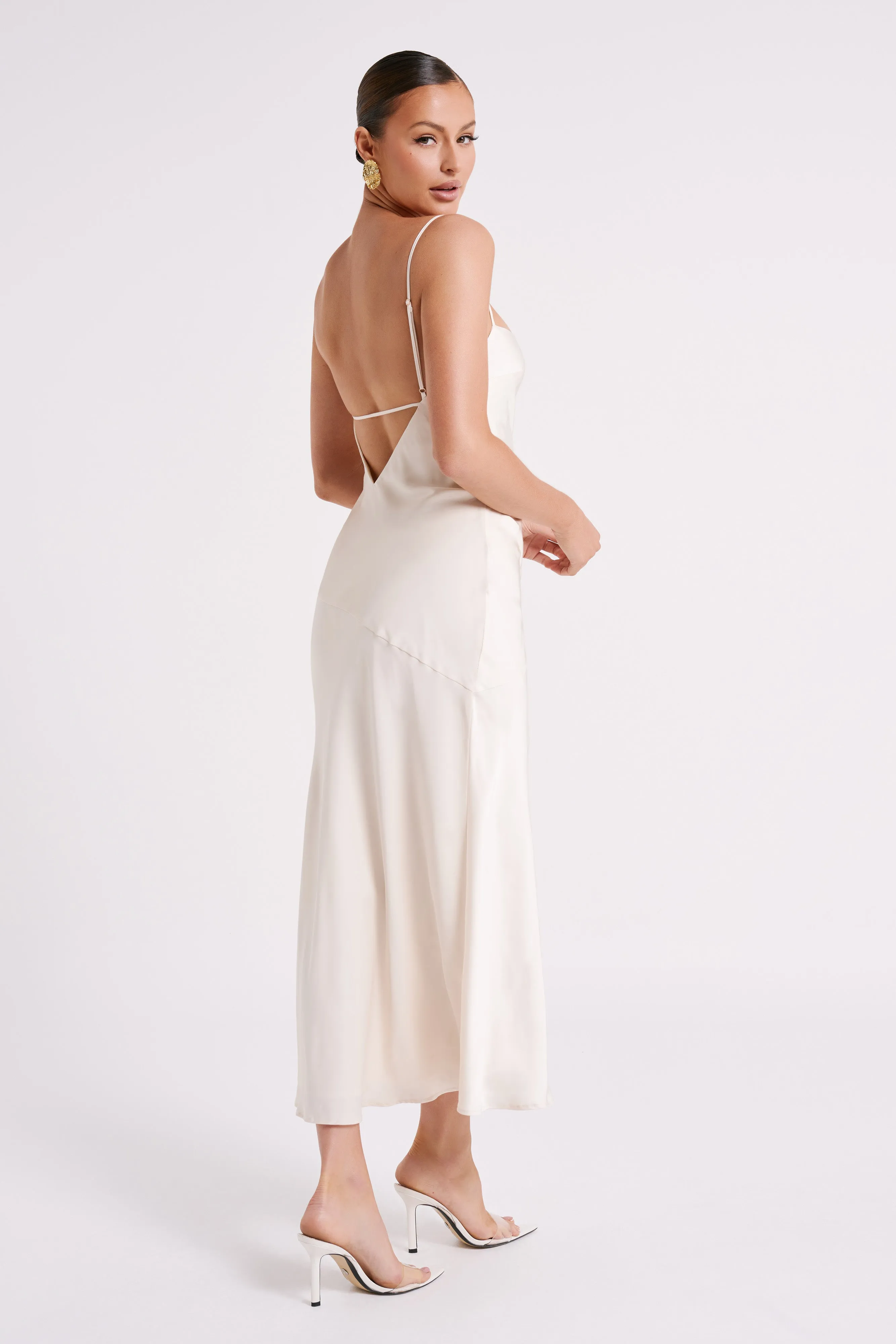 Brynlee Low Back Satin Maxi Dress - Sand