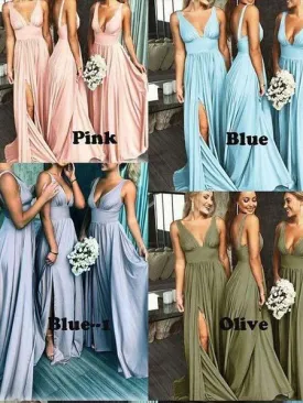 cheap bridesmaid dresses long v neck a line custom satin elegant wedding guest dresses 2021