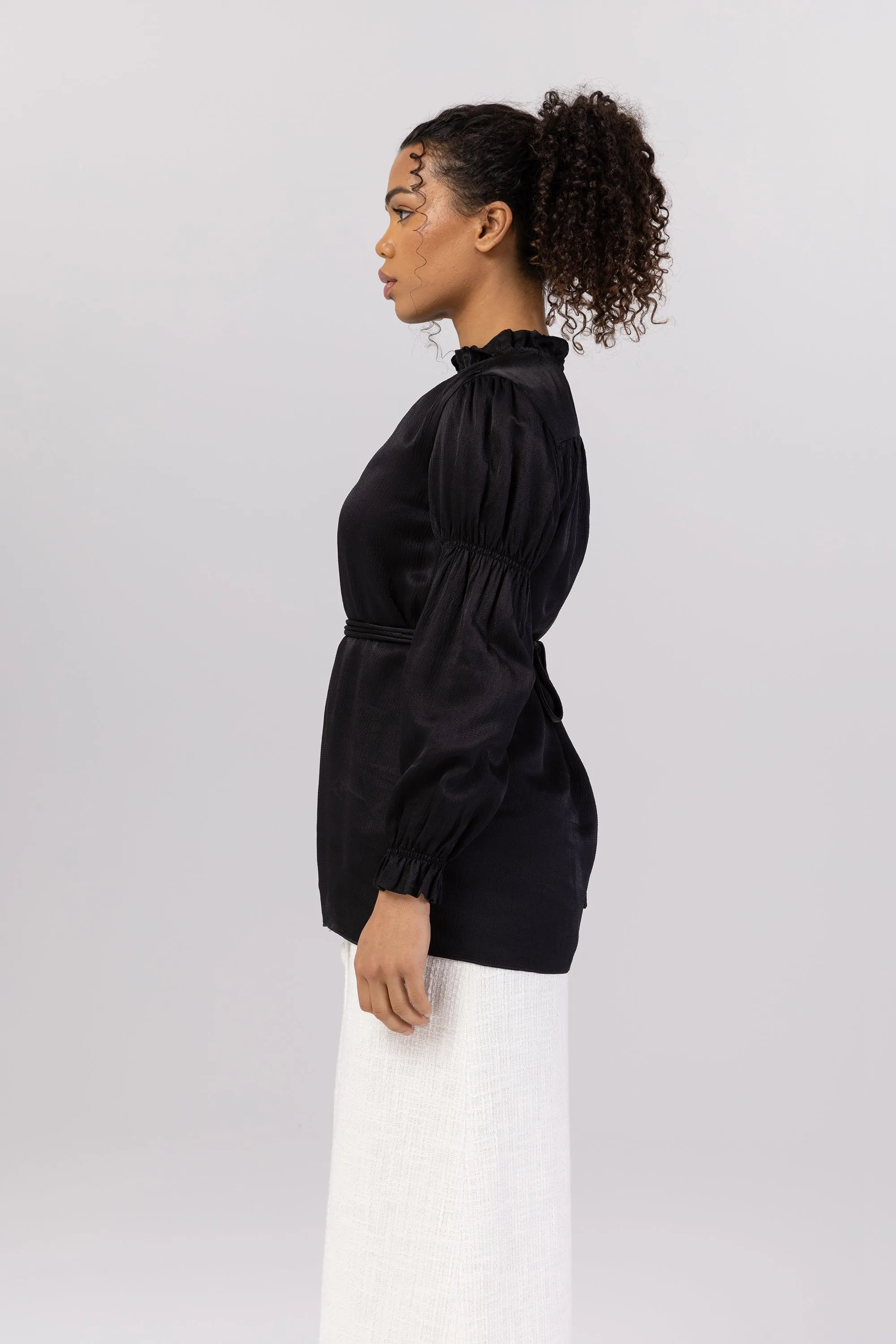 Cinched Sleeve Blouse - Black