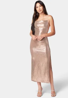 Cowl Neck Shimmer Maxi Dress