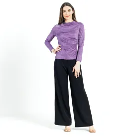 Crushed Silk Knit - Draped Neck Side Ruched Top - Plum - Final Sale!