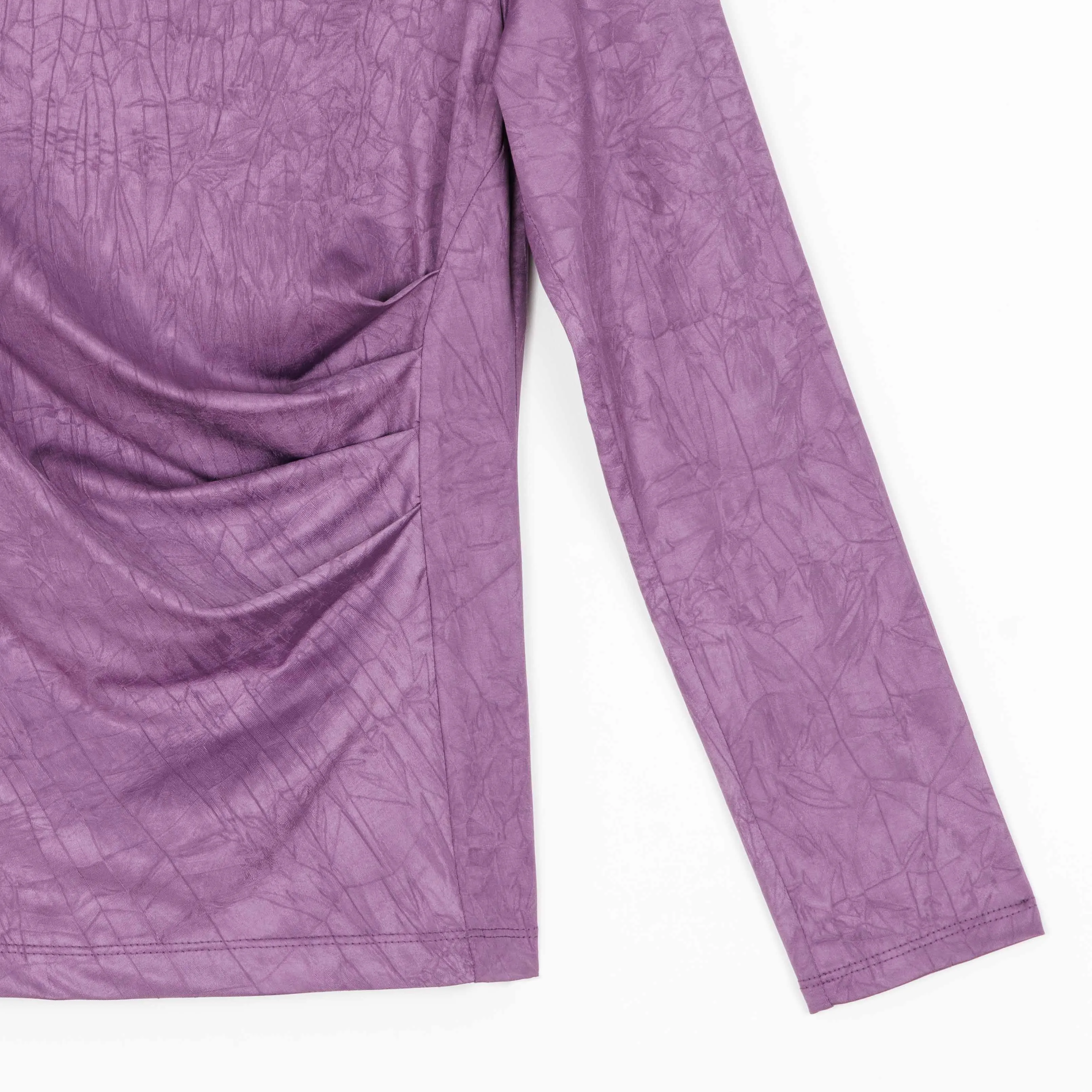 Crushed Silk Knit - Draped Neck Side Ruched Top - Plum - Final Sale!