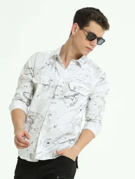 DLAL Indigo grey color splashed double pocket shirt