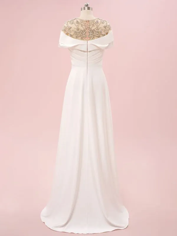 Elegant Off-shoulder Sleeveless A-line Satin White Long Prom Dresses For Party Online, OL330