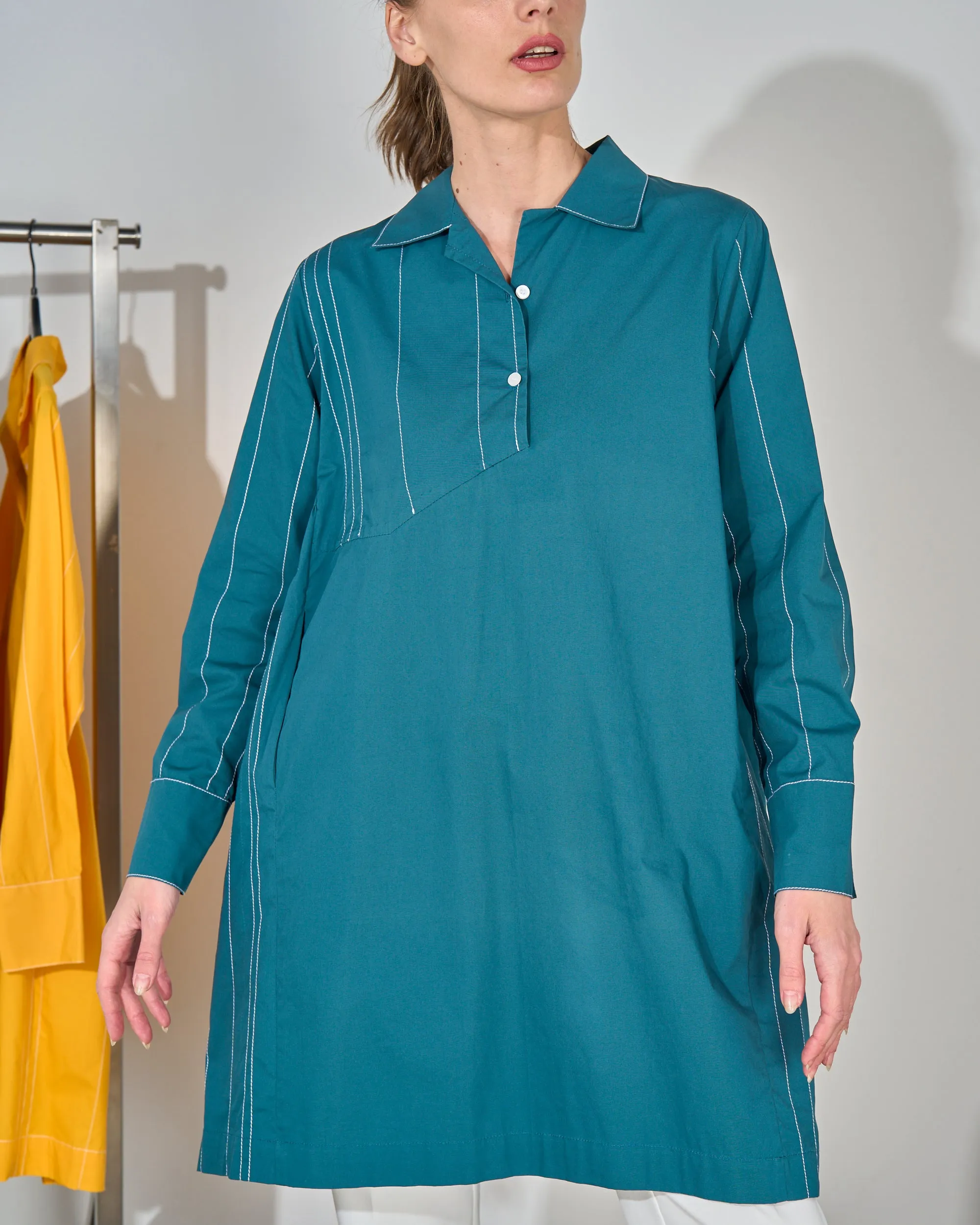 Embroidered design with back Gathered full embroidered stylish design Shirt 3359 - قميص