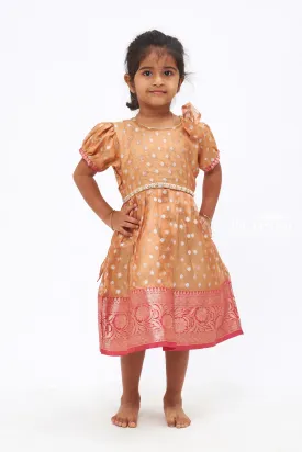 Enchanting Radiance: Orange Silk Frock with Hip Stone Embellishment - Traditional Kids' Festive Outfit