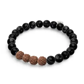 Feng Shui | Black Line Agate x Rudraksha |  Mala Bracelet