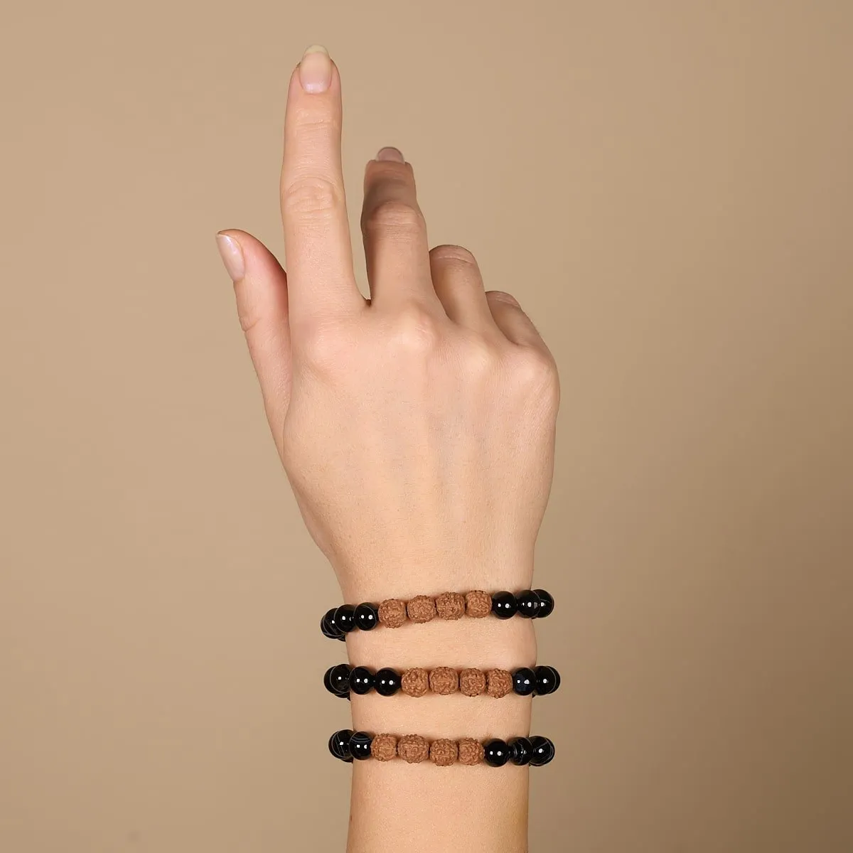Feng Shui | Black Line Agate x Rudraksha |  Mala Bracelet