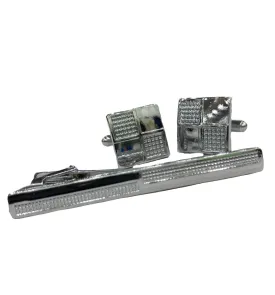 Fratello Cufflink and Tie Clip Combo - Silver Crossfire CLT15