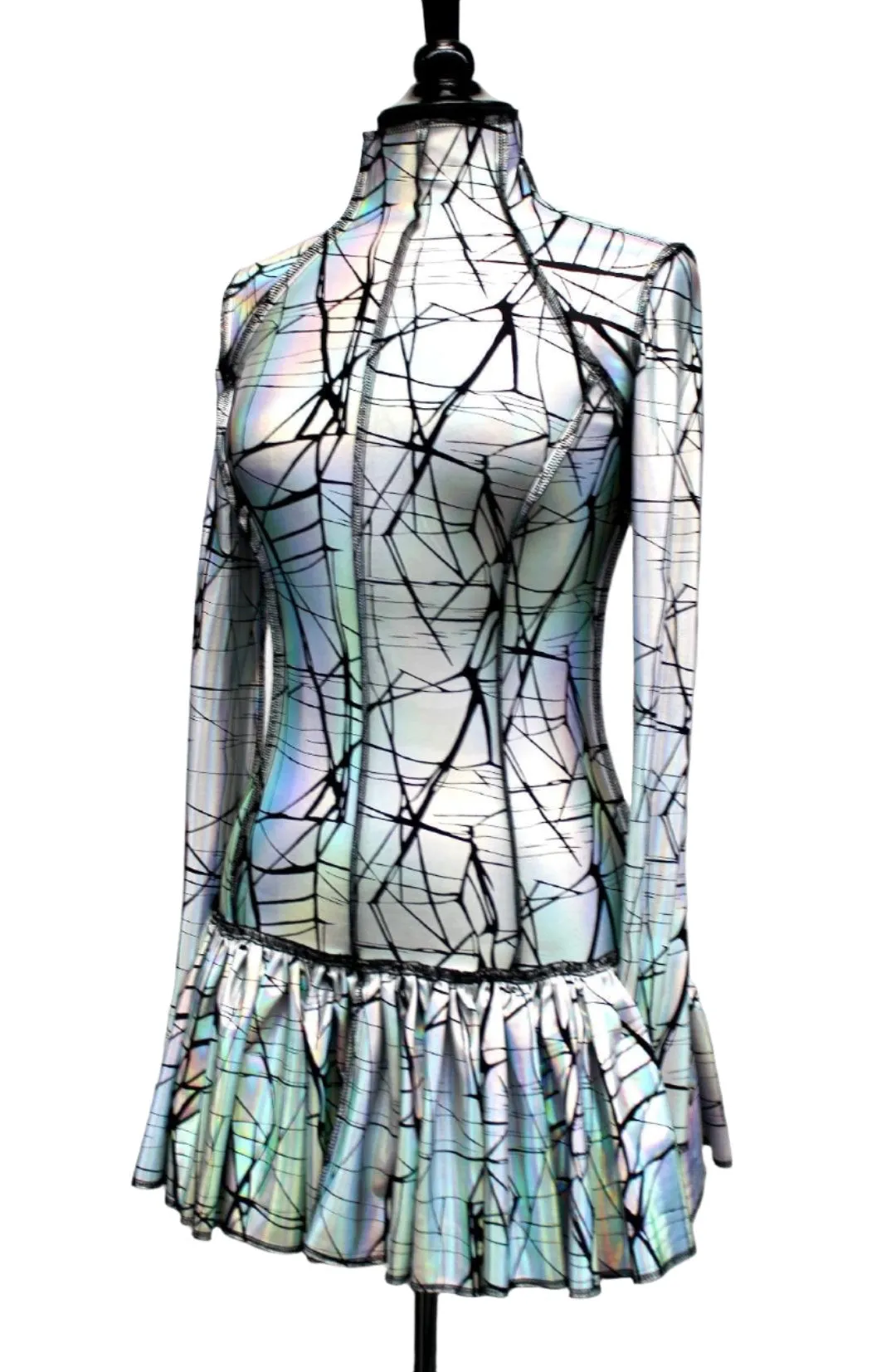 FUTURE SHOCK DRESS - Cracked Hologram Fabric - White