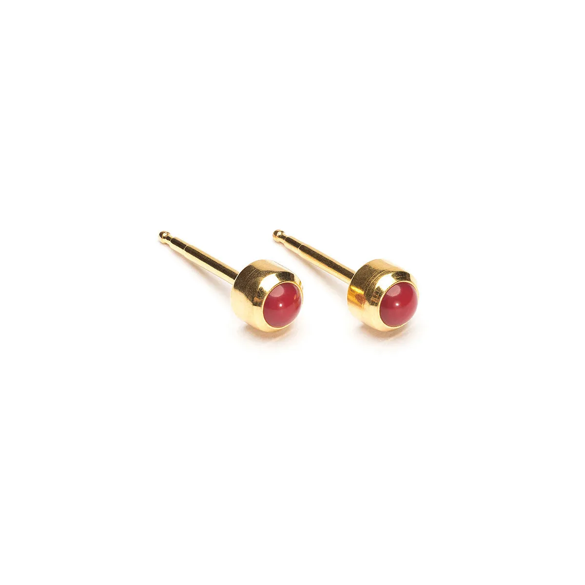 Gold Plated 3 mm Red Coral Stud Earrings