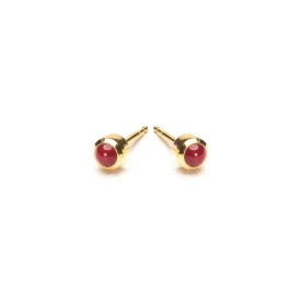 Gold Plated 3 mm Red Coral Stud Earrings