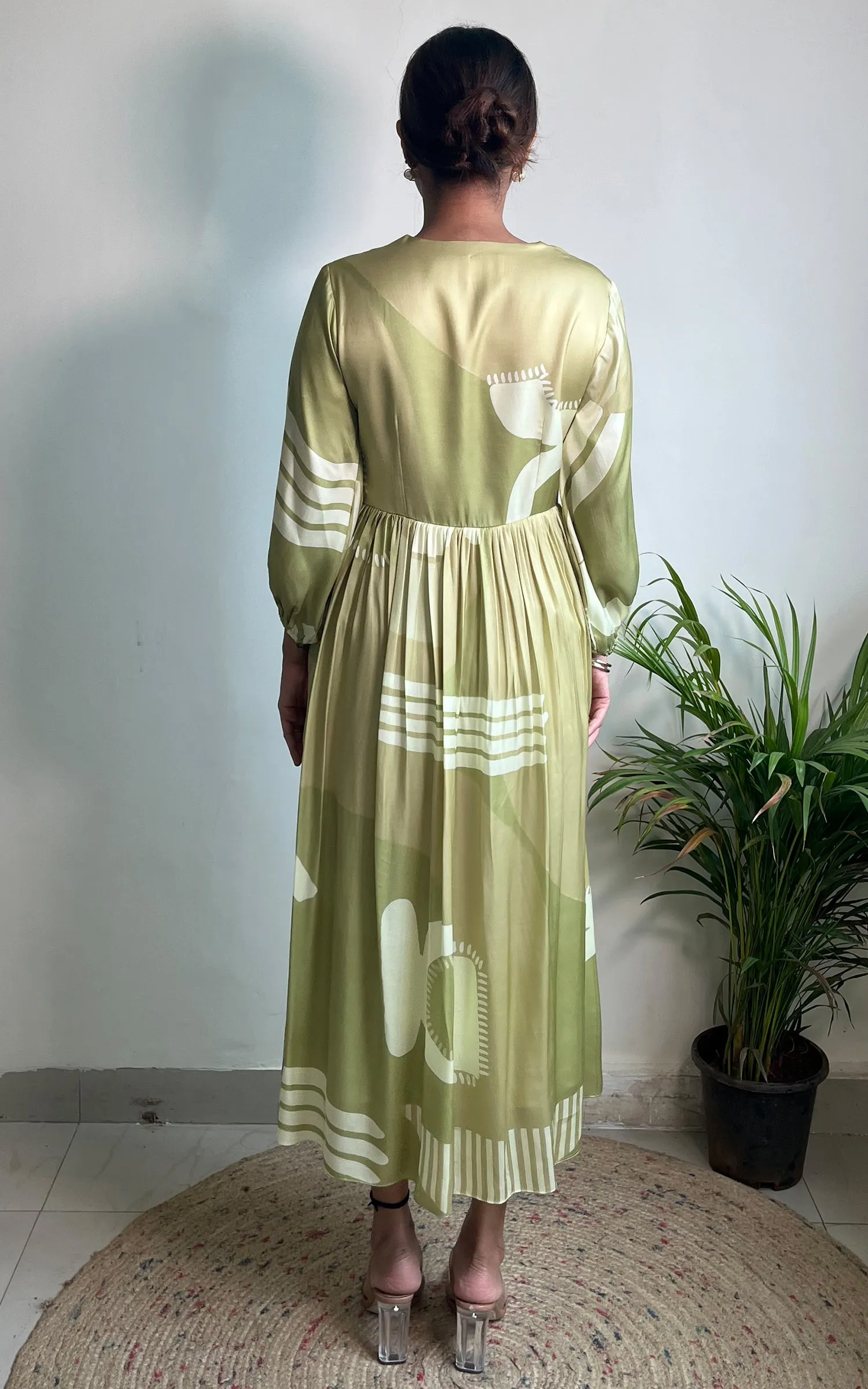 Green Abstract Printed Long Dress
