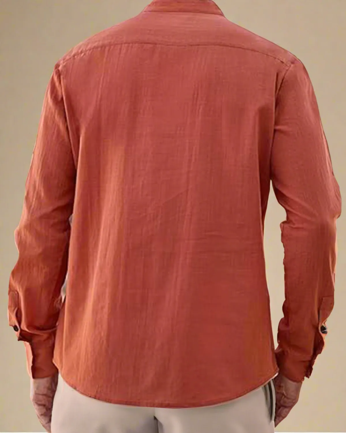 Men Burnt Orange Long Sleeve Henley Shirt