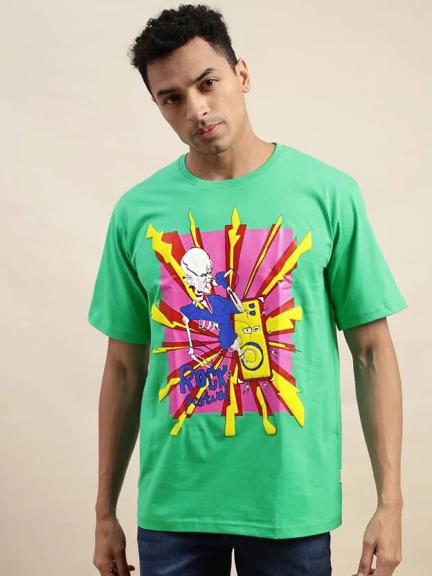 Mint Green Punk Oversized Chest Graphic Printed Tshirt