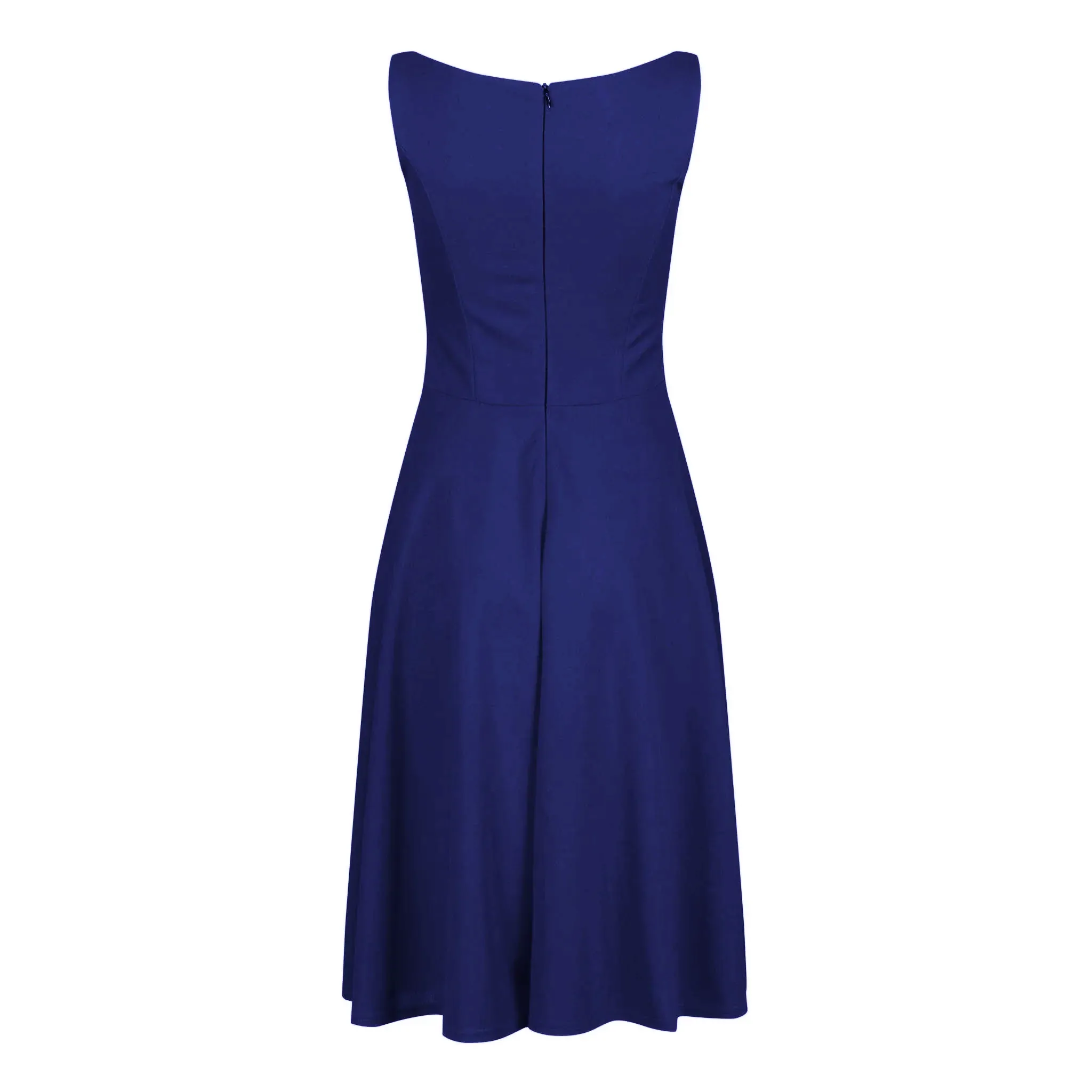 Sleeveless 50s Audrey Hepburn Style Swing Dress in Navy Blue