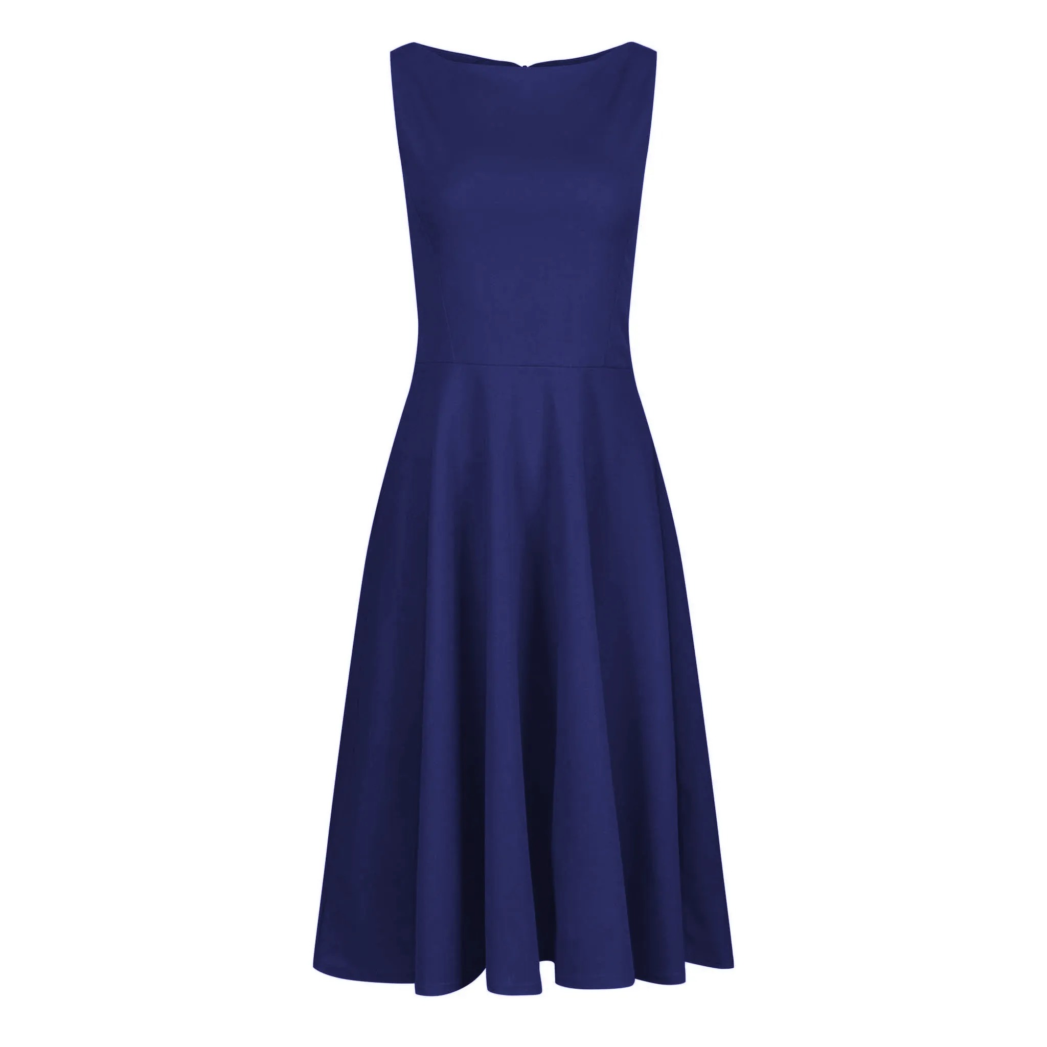 Sleeveless 50s Audrey Hepburn Style Swing Dress in Navy Blue