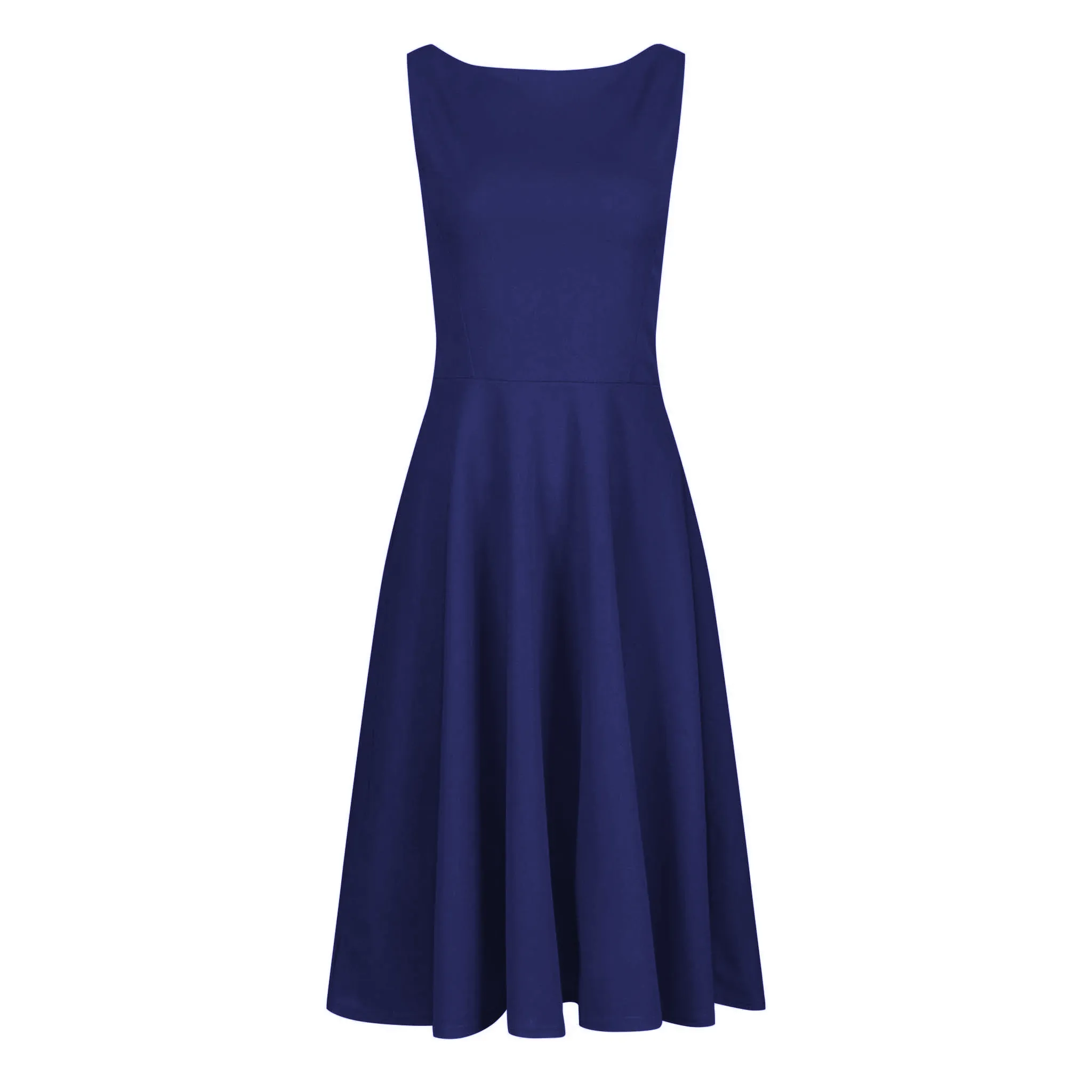 Sleeveless 50s Audrey Hepburn Style Swing Dress in Navy Blue