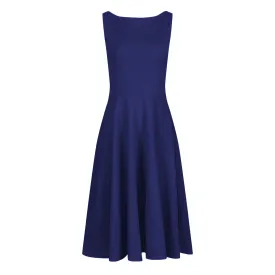 Sleeveless 50s Audrey Hepburn Style Swing Dress in Navy Blue