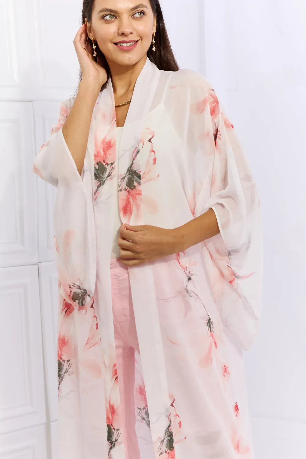 OneTheLand, Floral Chiffon Kimono Cardigan