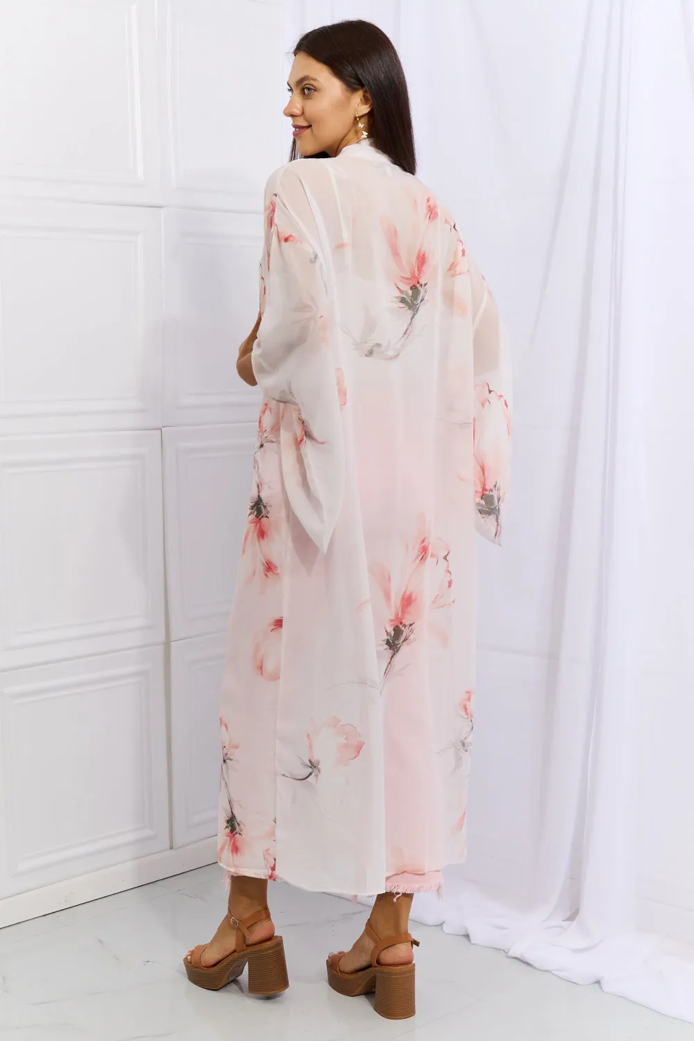 OneTheLand, Floral Chiffon Kimono Cardigan